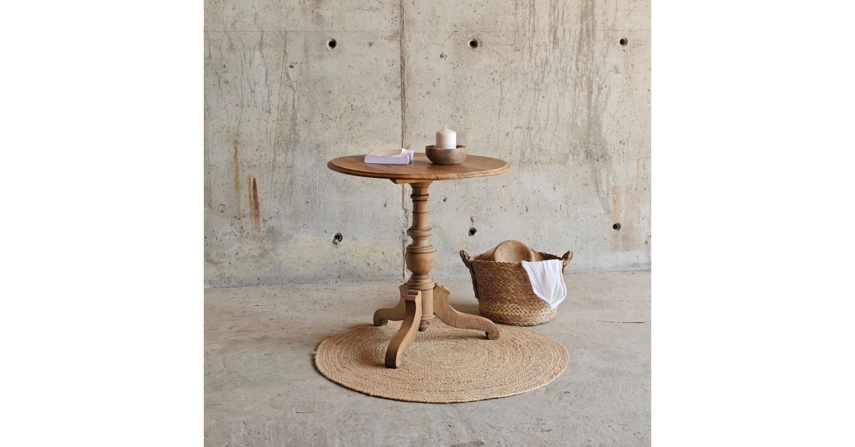 Petit Guéridon Bois Rond 47 Cm – Table D'appoint Ou Porte-objets Vintage